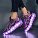 Kids Roller Shoes LED Lights & Fold-Out Wheels Non-Slip Sole