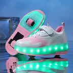 Kids Roller Shoes LED Lights & Fold-Out Wheels Non-Slip Sole
