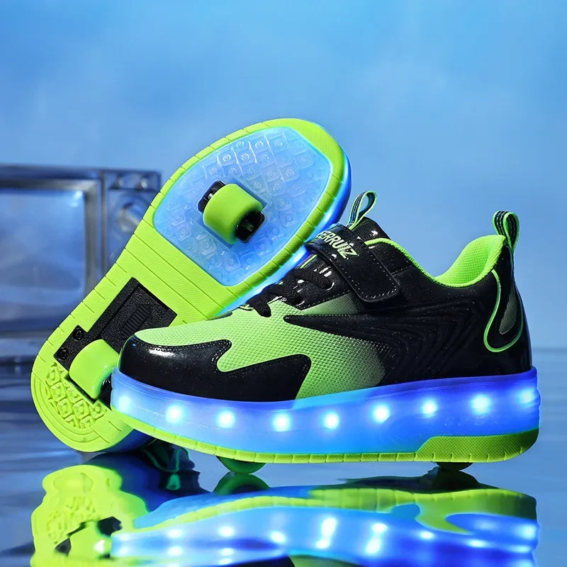 Kids Roller Shoes LED Lights & Fold-Out Wheels Non-Slip Sole