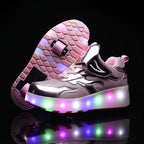 Kids Roller Shoes LED Lights & Fold-Out Wheels Non-Slip Sole