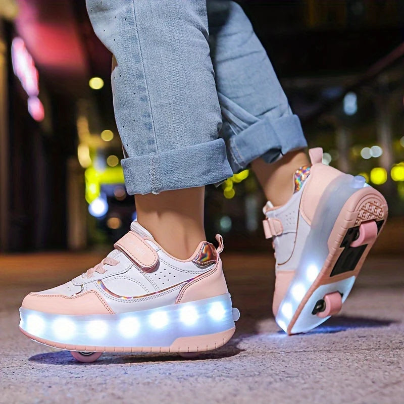 Kids Roller Shoes Removable Wheels USB Rechargeable LED