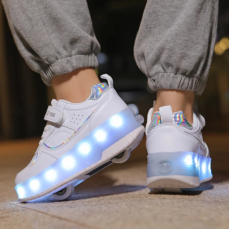 Kids Roller Shoes Removable Wheels USB Rechargeable LED