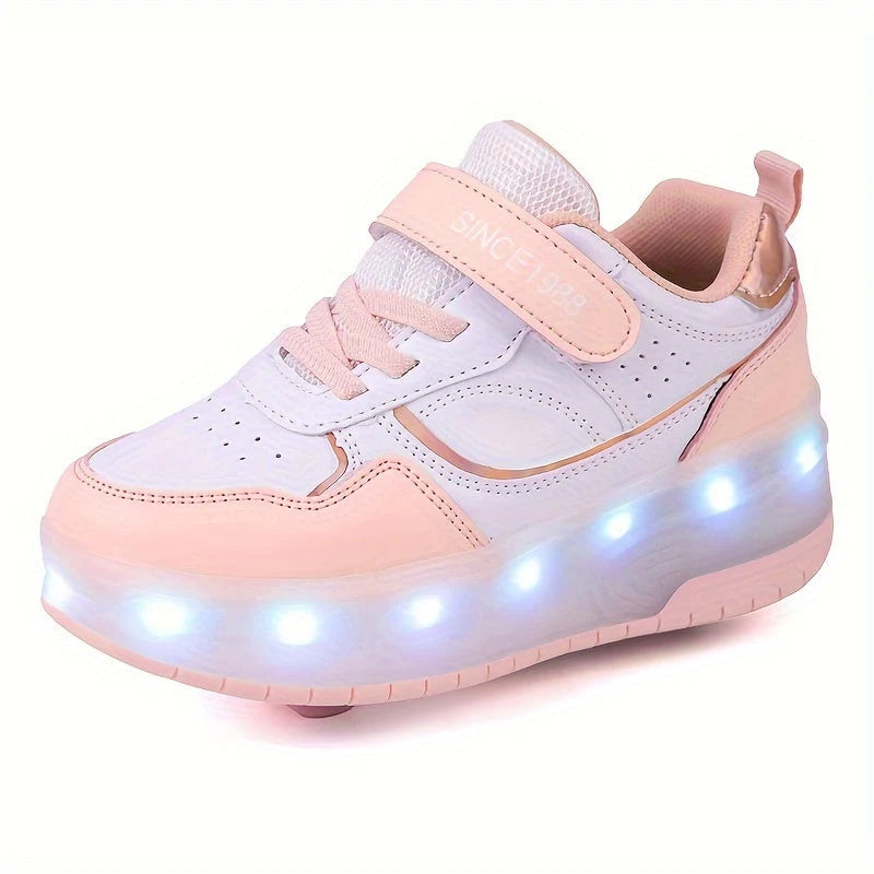 Kids Roller Shoes Removable Wheels USB Rechargeable LED