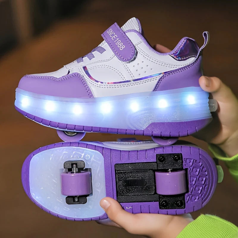 Kids Roller Shoes Removable Wheels USB Rechargeable LED