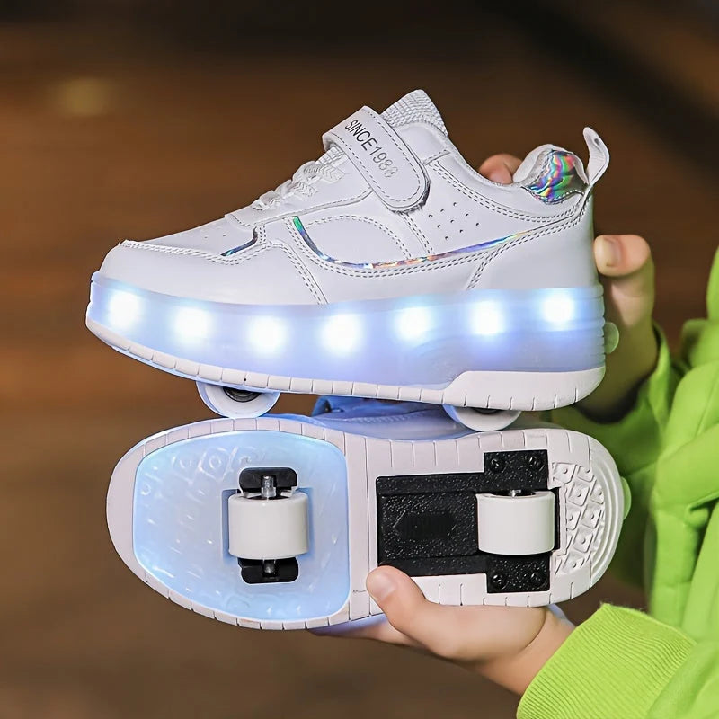 Kids Roller Shoes Removable Wheels USB Rechargeable LED