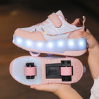 Kids Roller Shoes Removable Wheels USB Rechargeable LED