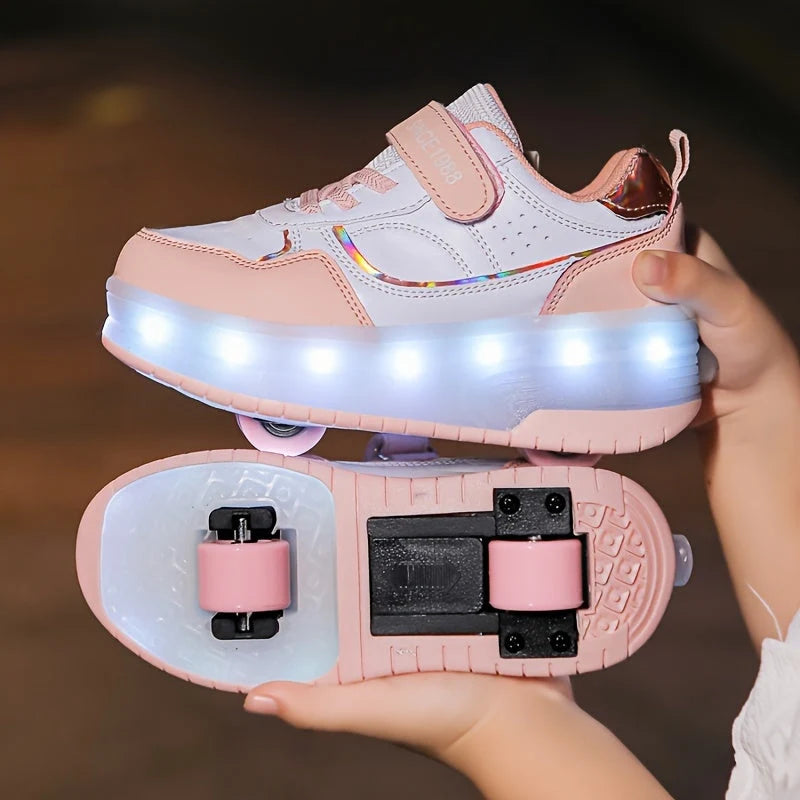 Kids Roller Shoes Removable Wheels USB Rechargeable LED