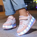Kids Roller Shoes Removable Wheels USB Rechargeable LED