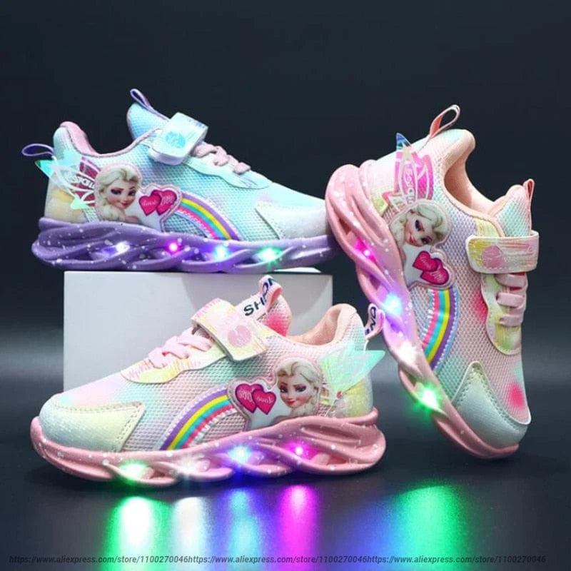 Kids Sneakers LED Light Sole Breathable Mesh Velcro Closure