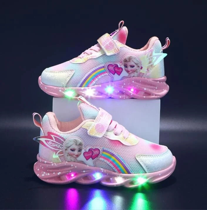 Kids Sneakers LED Light Sole Breathable Mesh Velcro Closure