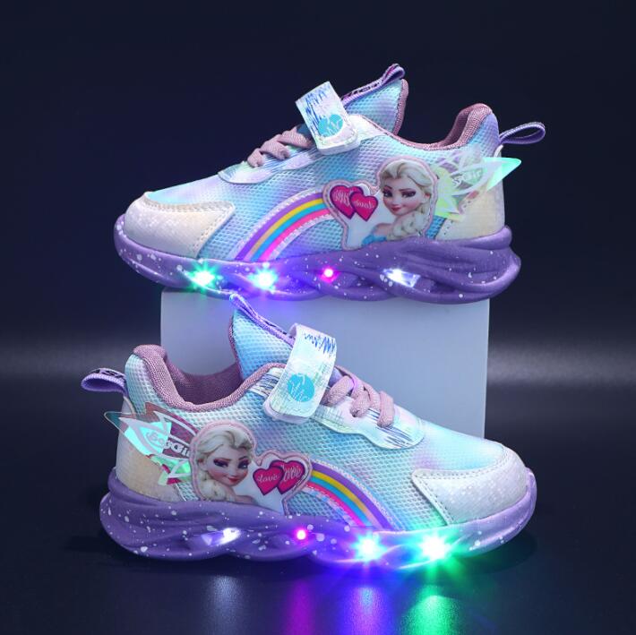 Kids Sneakers LED Light Sole Breathable Mesh Velcro Closure