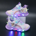 Kids Sneakers LED Light Sole Breathable Mesh Velcro Closure