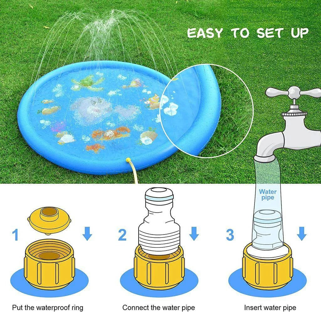 Kids Splash Pad 68-Inch Adjustable Spray & Inflatable Edge