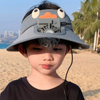 Kids Sun Visor Solar-Powered Cooling Fan UV-Blocking