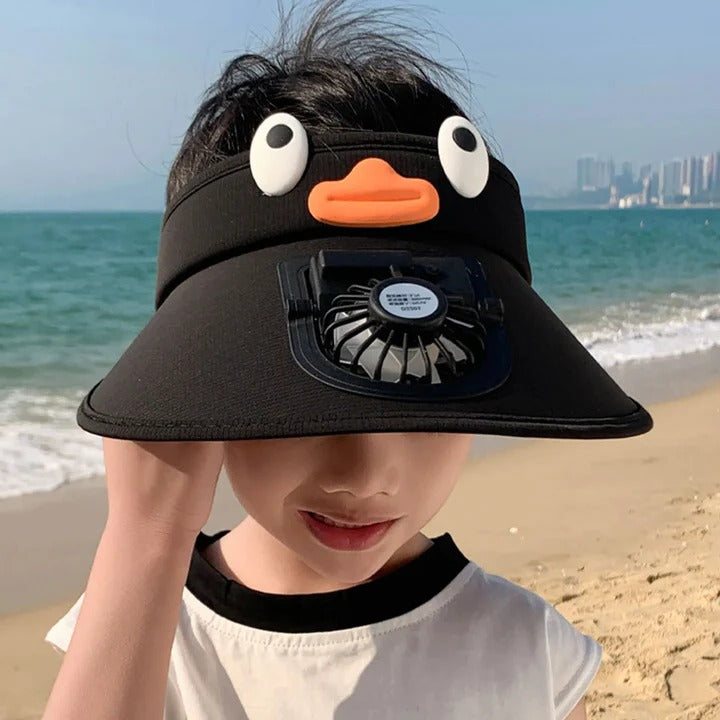 Kids Sun Visor Solar-Powered Cooling Fan UV-Blocking