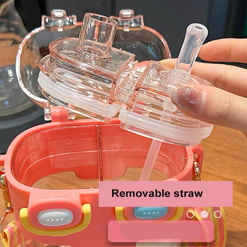 Kids Water Bottle Double Bin Straw Spout 500ml