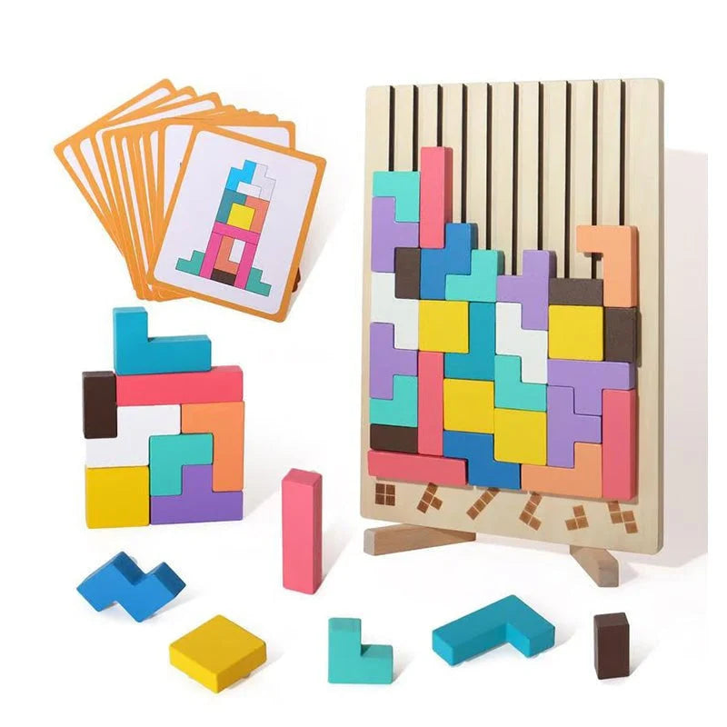 Kids Wooden Puzzle Natural Wood & Challenge Cards
