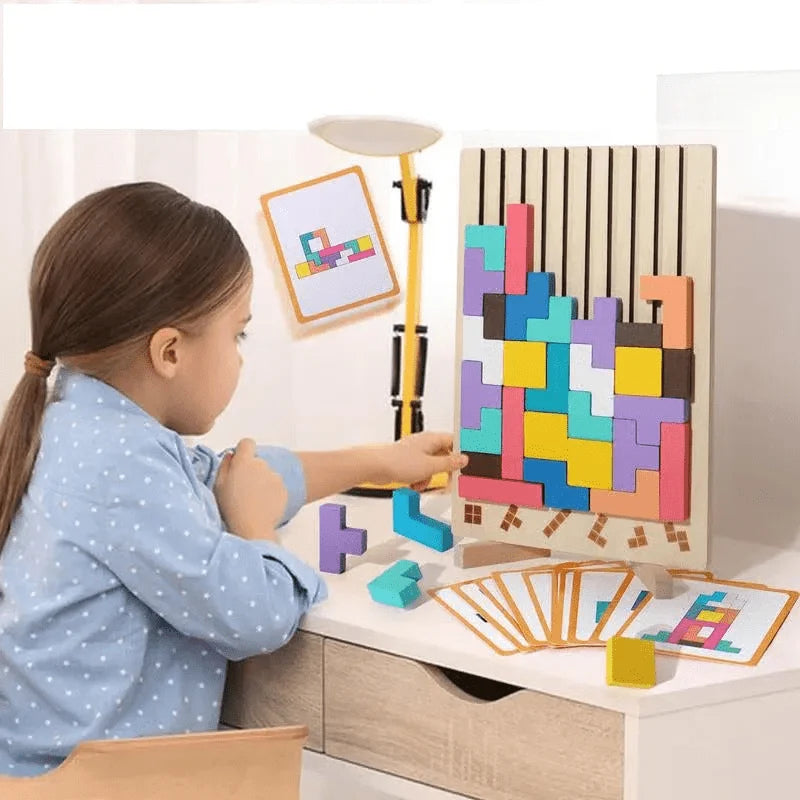 Kids Wooden Puzzle Natural Wood & Challenge Cards