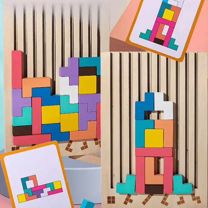 Kids Wooden Puzzle Natural Wood & Challenge Cards