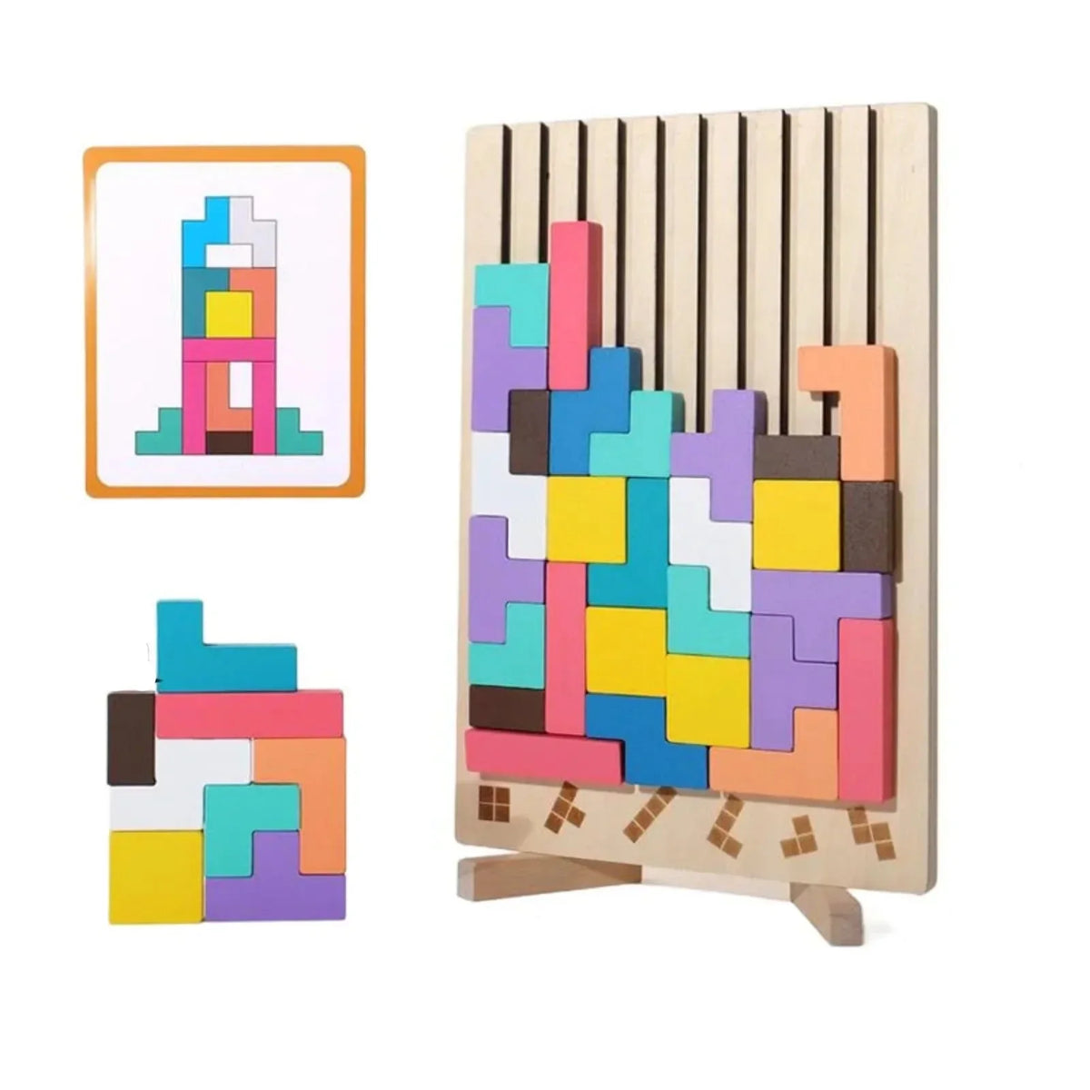 Kids Wooden Puzzle Natural Wood & Challenge Cards