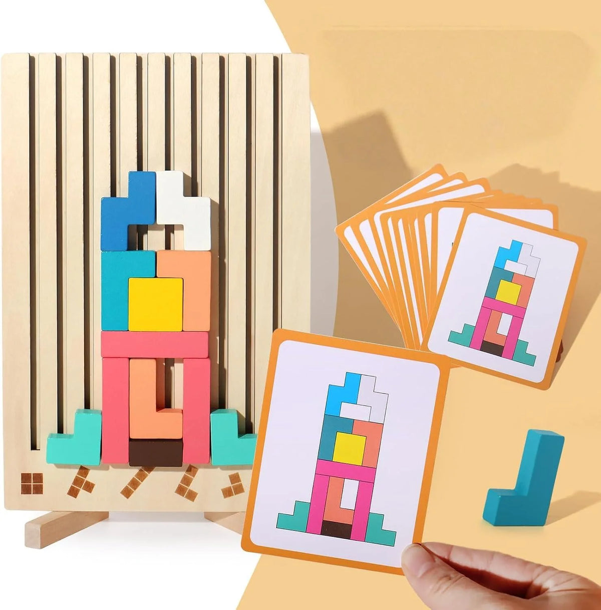 Kids Wooden Puzzle Natural Wood & Challenge Cards