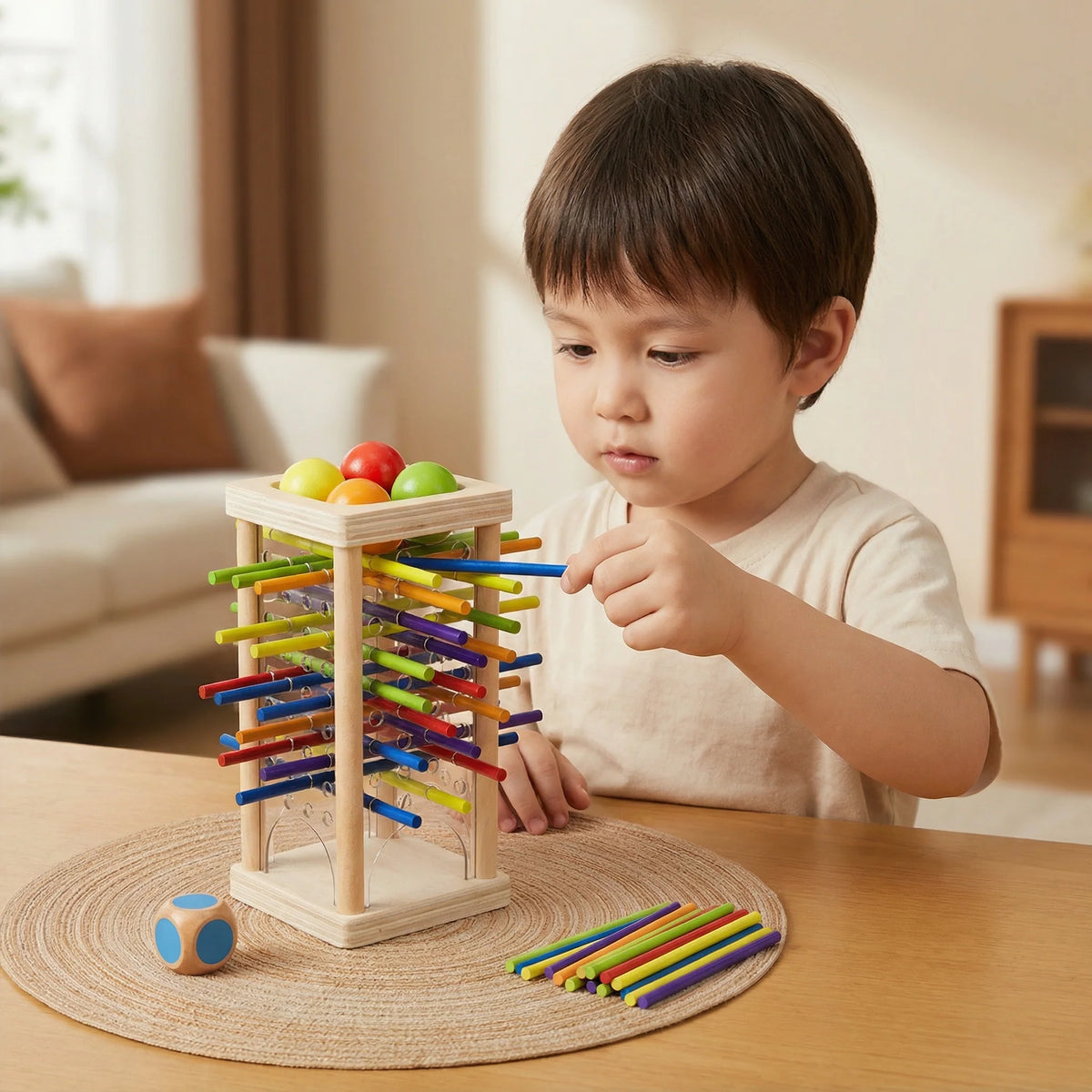 Kids Wooden Stick Game Solid Wood Nontoxic Paint