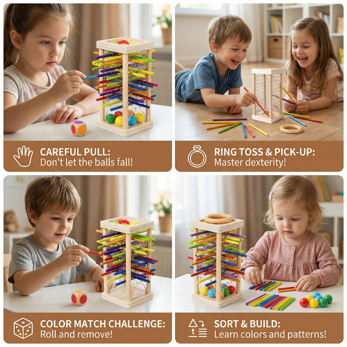 Kids Wooden Stick Game Solid Wood Nontoxic Paint