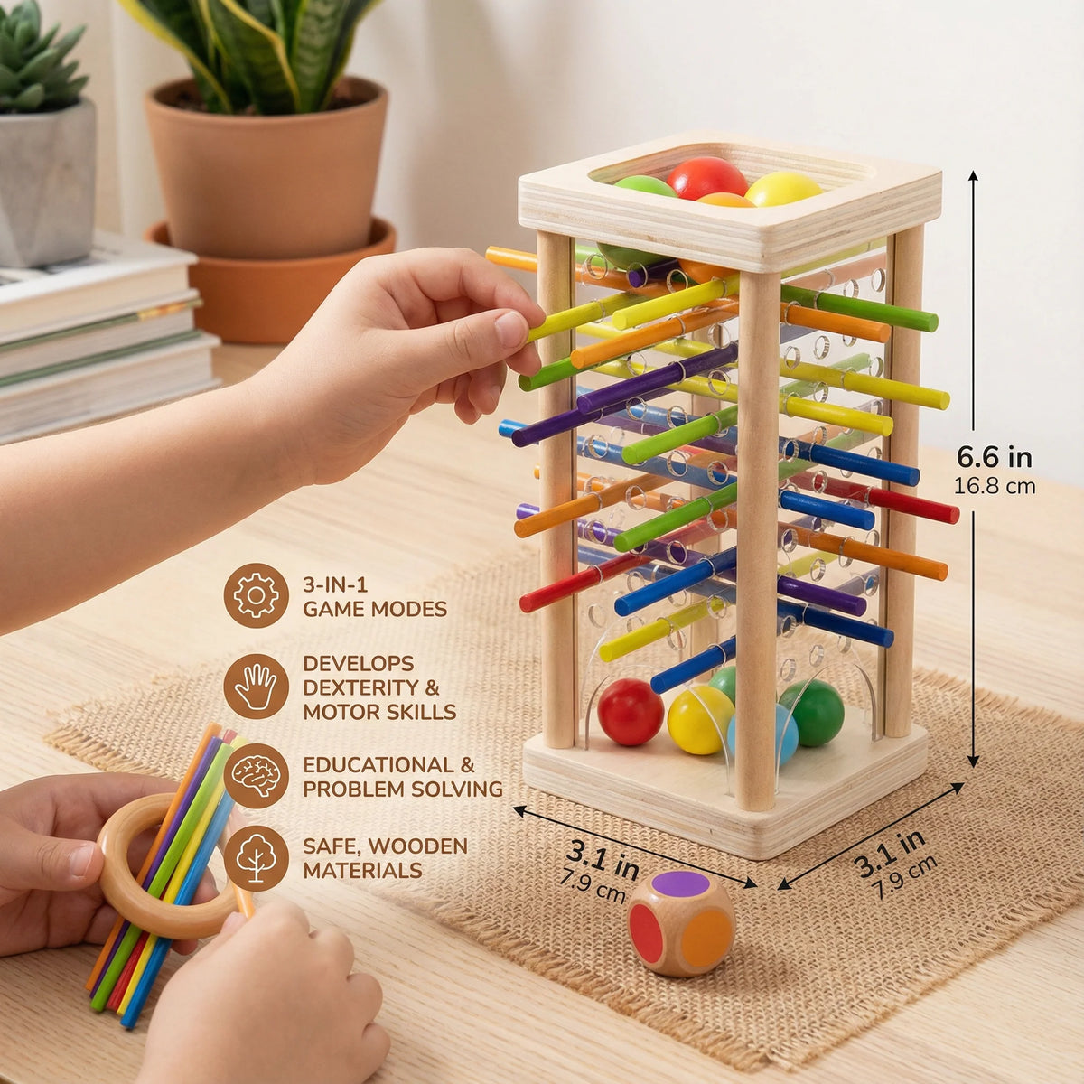 Kids Wooden Stick Game Solid Wood Nontoxic Paint