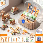 Kids Wooden Tool Set Natural Wood & Battery-Powered Screwdriver