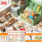 Kids Wooden Tool Set Natural Wood & Battery-Powered Screwdriver