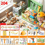 Kids Wooden Tool Set Natural Wood & Battery-Powered Screwdriver