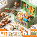 Kids Wooden Tool Set Natural Wood & Battery-Powered Screwdriver