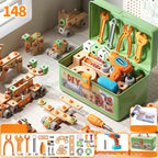 Kids Wooden Tool Set Natural Wood & Battery-Powered Screwdriver