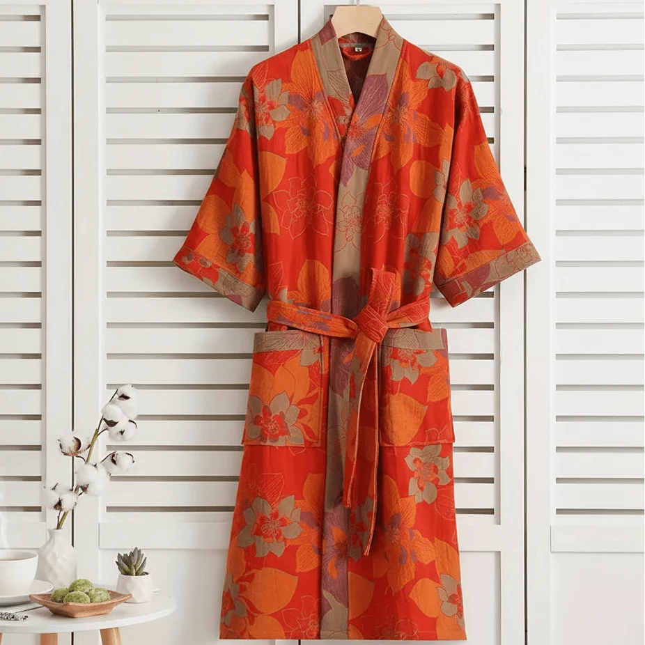 Kimono Bathrobe Reversible Organic Cotton Gauze