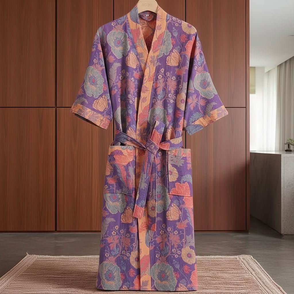 Kimono Bathrobe Reversible Organic Cotton Gauze