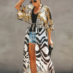 Kimono Cover-Up Lightweight Chiffon Leopard Print One Size