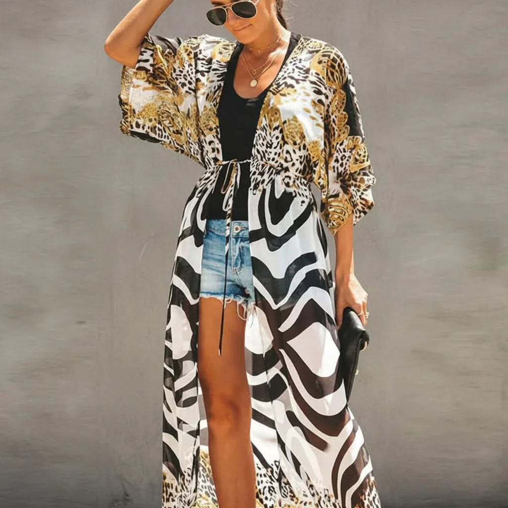 Kimono Cover-Up Lightweight Chiffon Leopard Print One Size