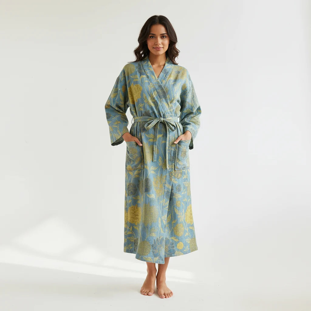 Kimono Robe Vibrant Floral 100% Cotton Pockets