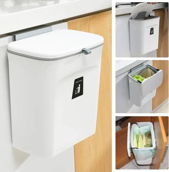 Kitchen Compost Bin Over-Door Mount Sealed Lid 2.4 Gallon