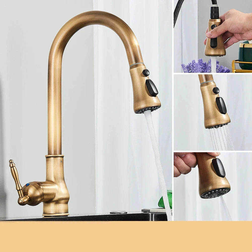 Kitchen Faucet Antique Brass Mixer Tap Swivel Spout