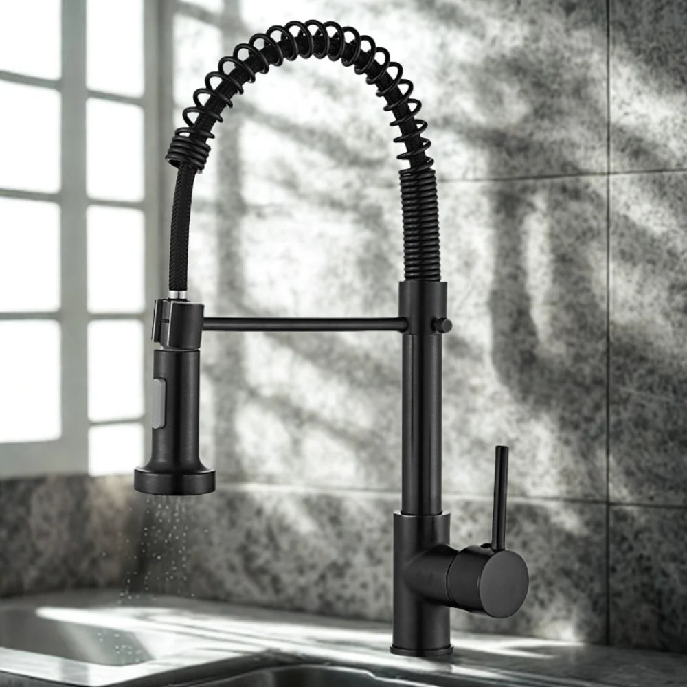 Kitchen Faucet Double Spout Brass Black-Gold
