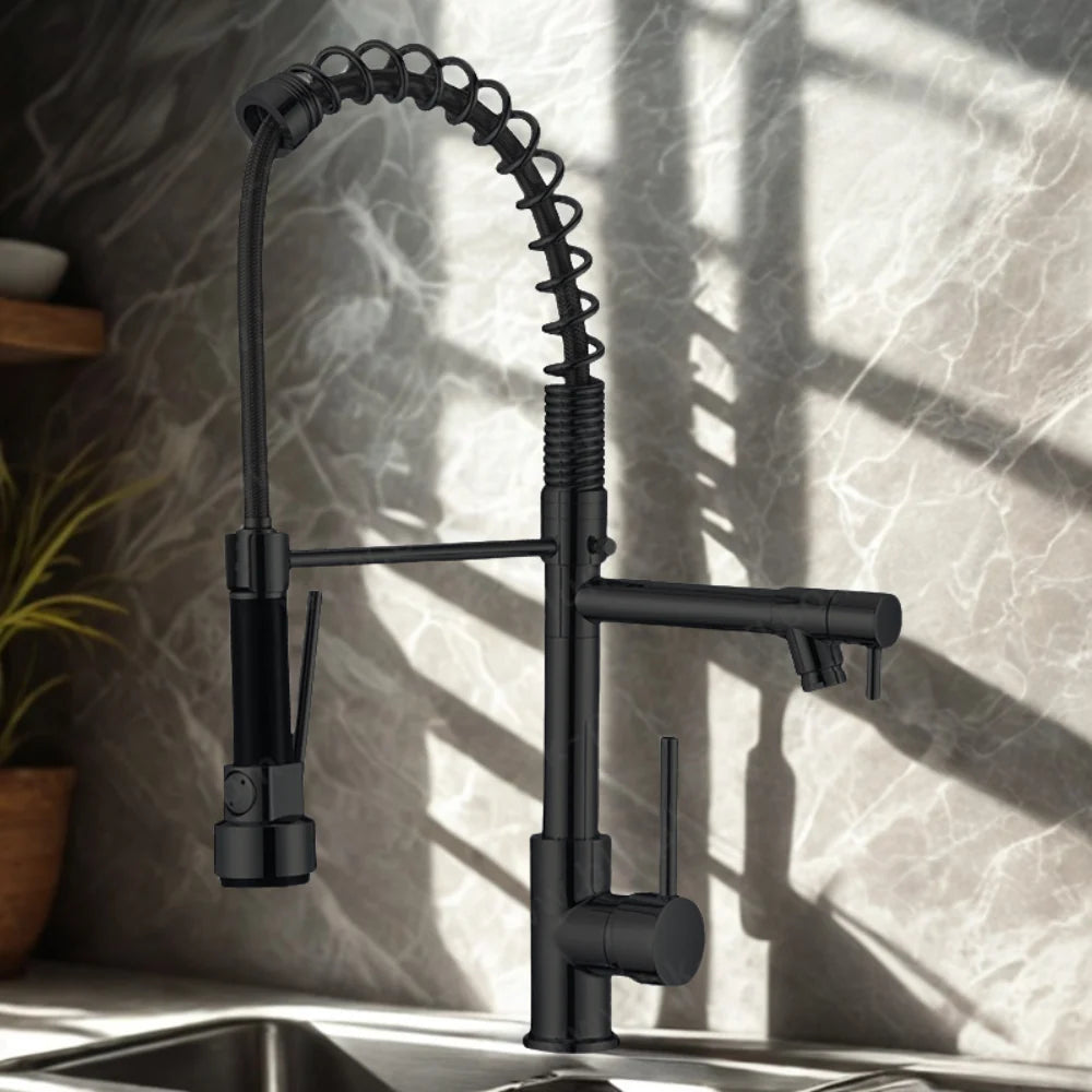 Kitchen Faucet Double Spout Brass Black-Gold