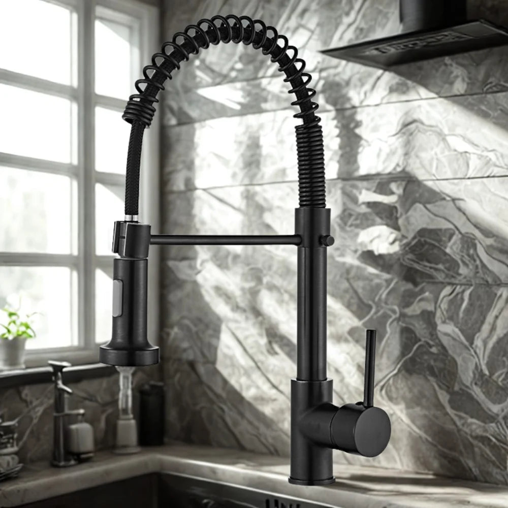 Kitchen Faucet Double Spout Brass Black-Gold