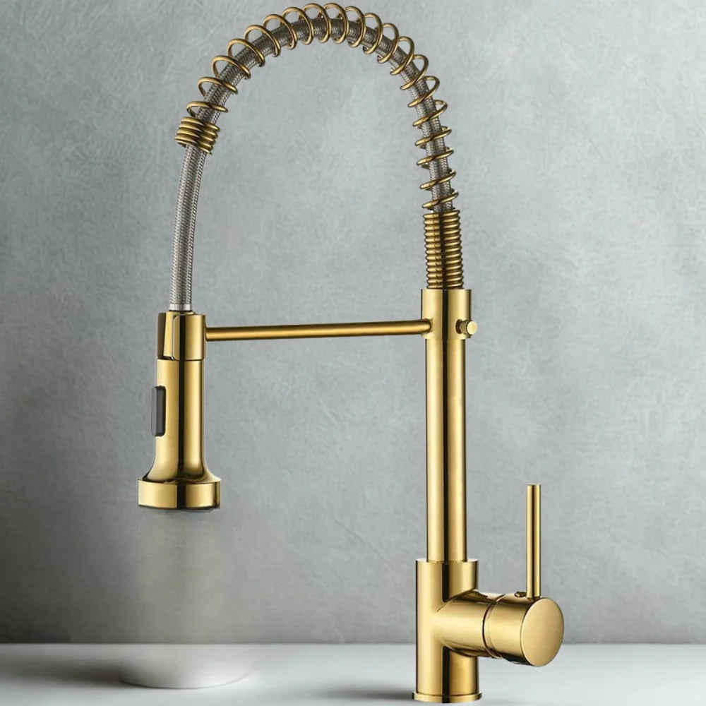 Kitchen Faucet Double Spout Brass Black-Gold