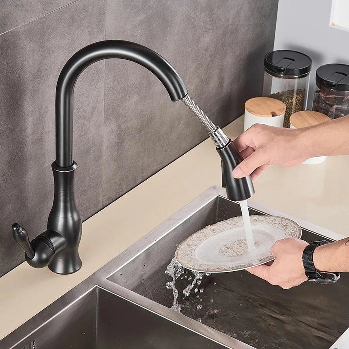 Kitchen Faucet Pull-Out Spray Head 360° Swivel Stainless Steel