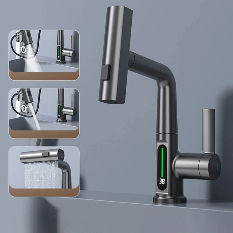 Kitchen Faucet Smart LED Temperature Pull-Out Spout