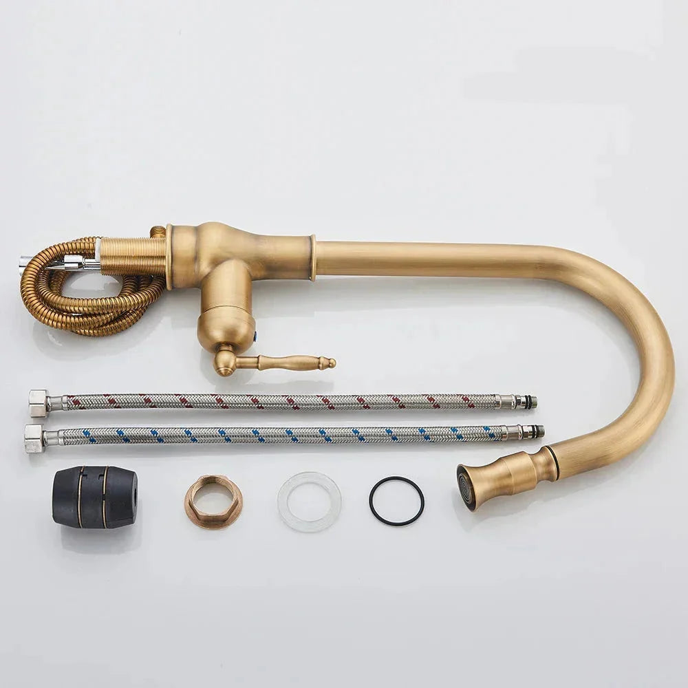Kitchen Faucet Swivel Spout Single-Handle Antique Brass