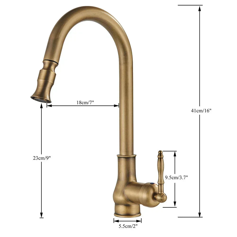 Kitchen Faucet Swivel Spout Single-Handle Antique Brass