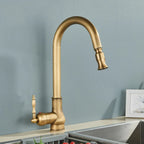 Kitchen Faucet Swivel Spout Single-Handle Antique Brass