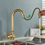 Kitchen Faucet Swivel Spout Single-Handle Antique Brass